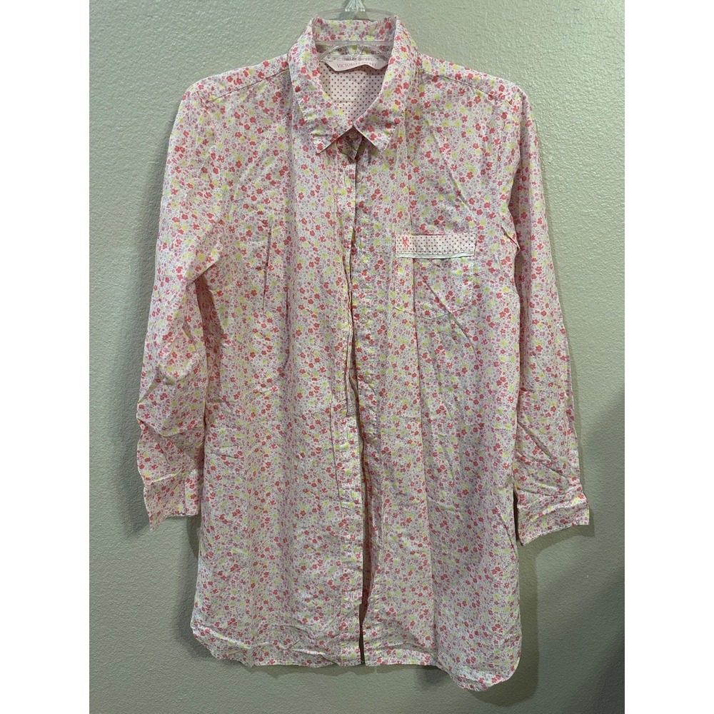 Victoria's Secret Floral Print Sleep‎ Shirt Nightgown Polka Dot Accents